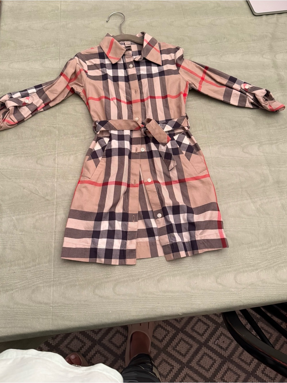 Burberry Beige Navy Red Plaid Shirt Dress with Belt